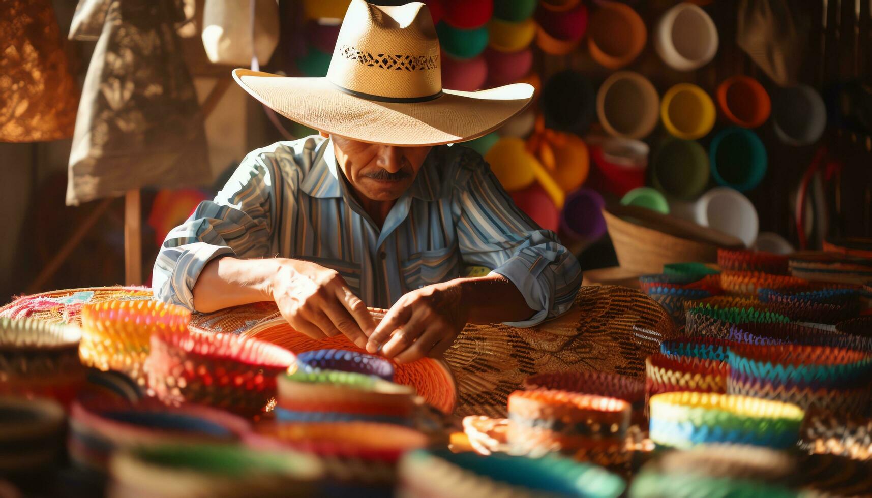 un hombre en un sombrero trabajando en un sombrero ai generado foto