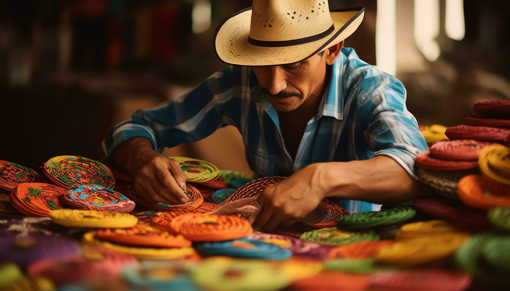 un hombre en un sombrero trabajando en un sombrero ai generado foto