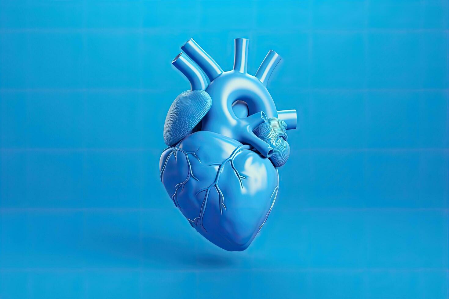 humano corazón en un azul antecedentes. 3d representación, 3d ilustración, humano corazón en azul antecedentes. 3d representación, 3d ilustración, ai generado foto