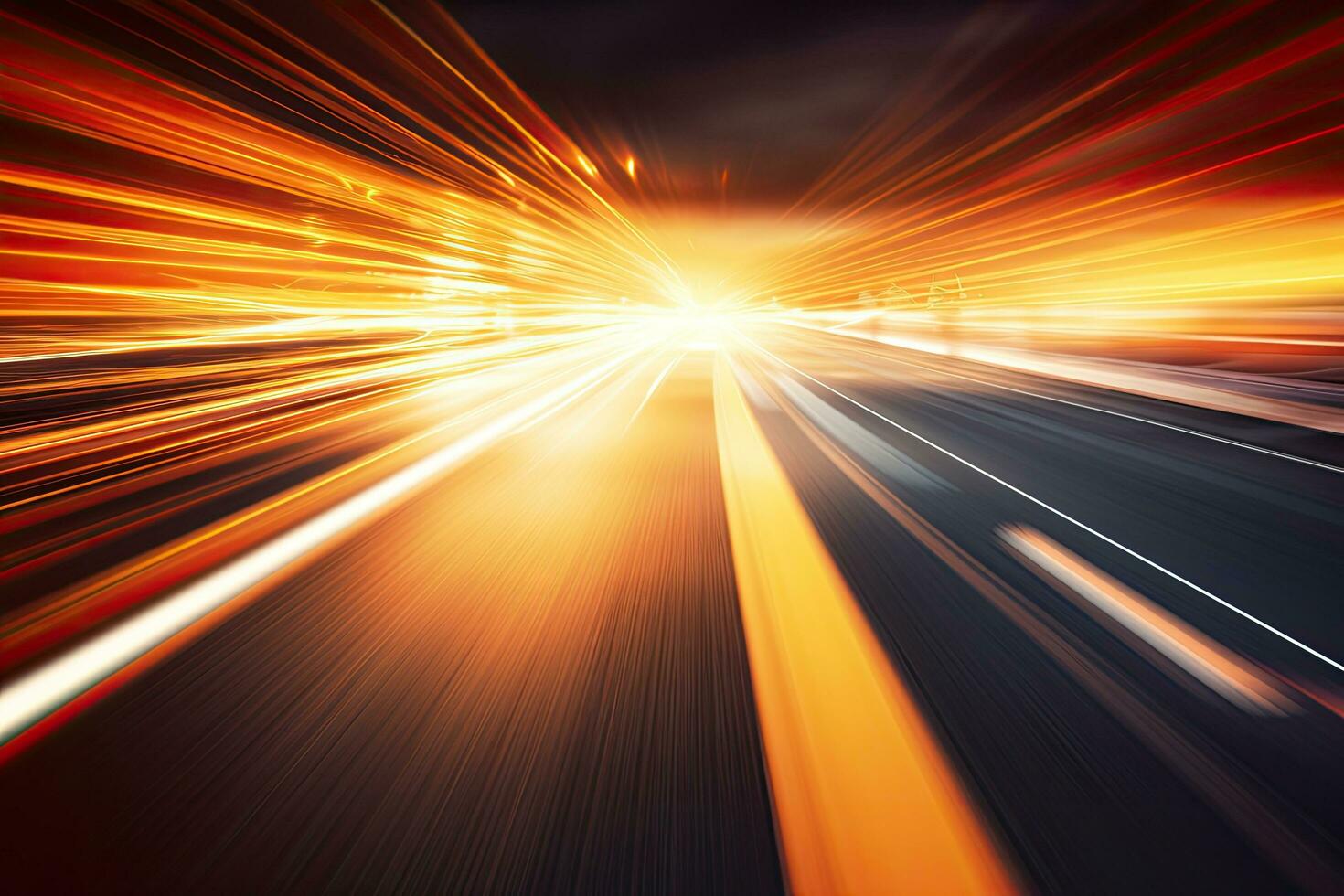 high speed motion on the highway at night,abstract background, High speed road with motion blur to create vision of fast speed transfer, AI Generated photo