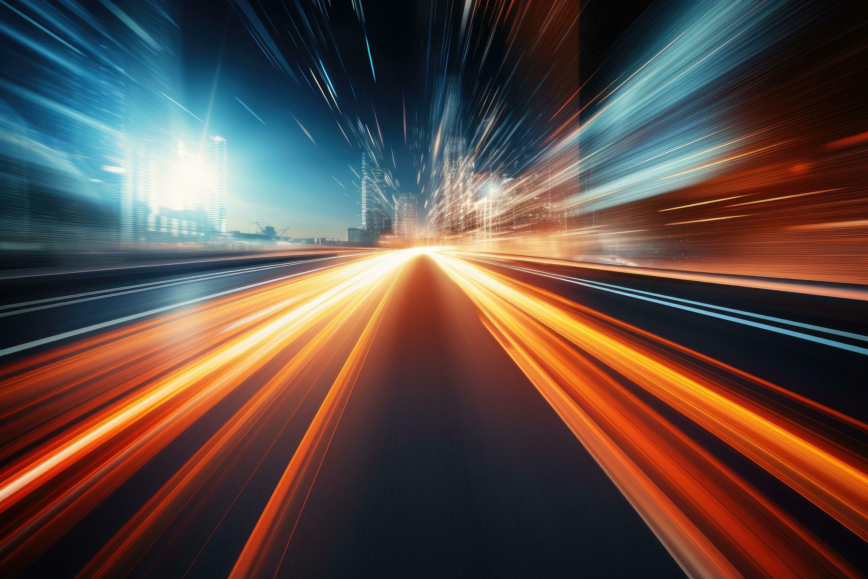 moving car with blur light through city at night, motion blur background,  High speed road with motion blur to create vision of fast speed transfer,  AI Generated 33880776 Stock Photo at Vecteezy