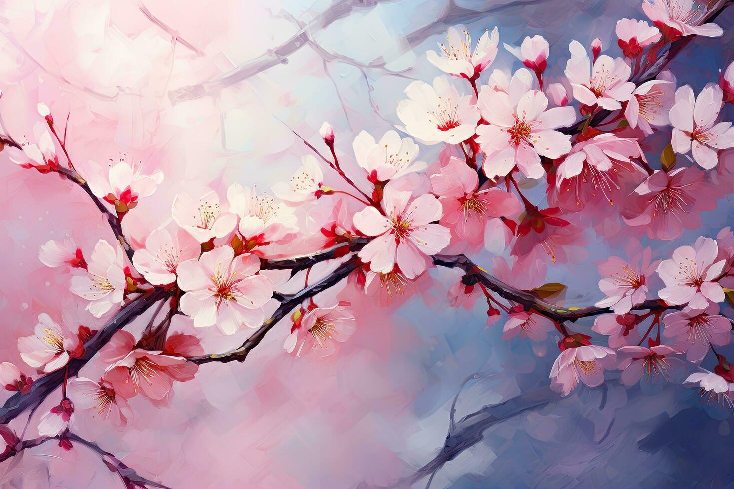 Cherry blossom sakura background. Digital watercolor painting, Sakura. Cherry blossom. Spring flowers. Floral background, AI Generated photo