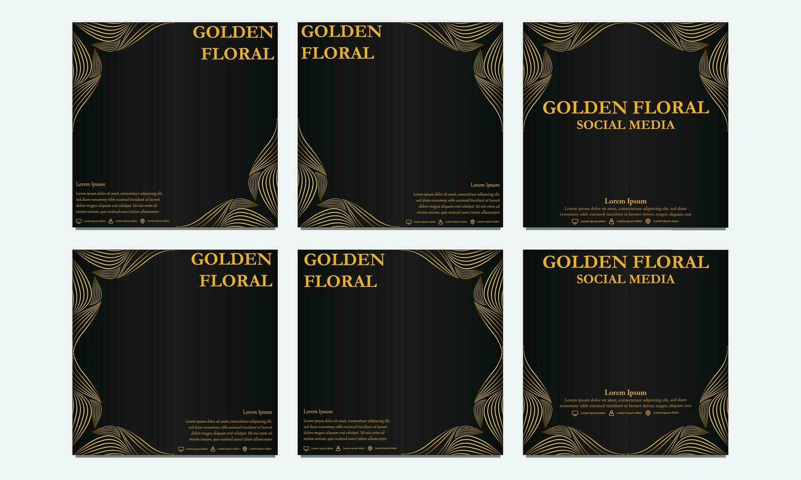 set of luxury golden floral social media template. suitable for social media post, web banner, cover and card vector