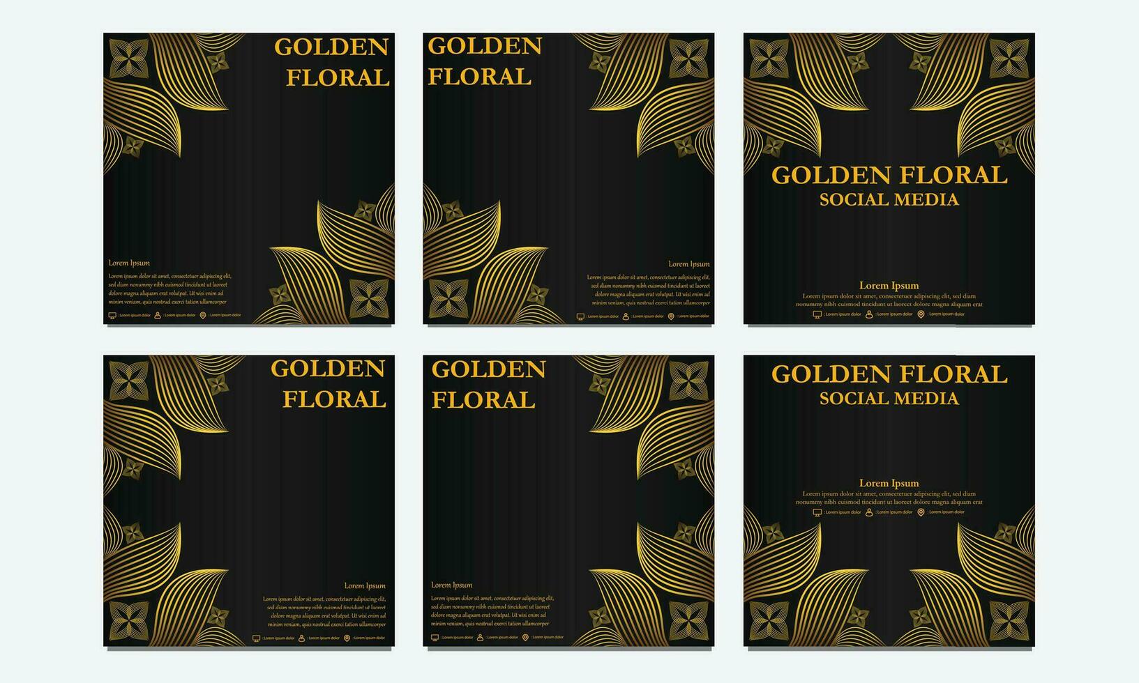 set of luxury golden floral social media template. suitable for social media post, web banner, cover and card vector