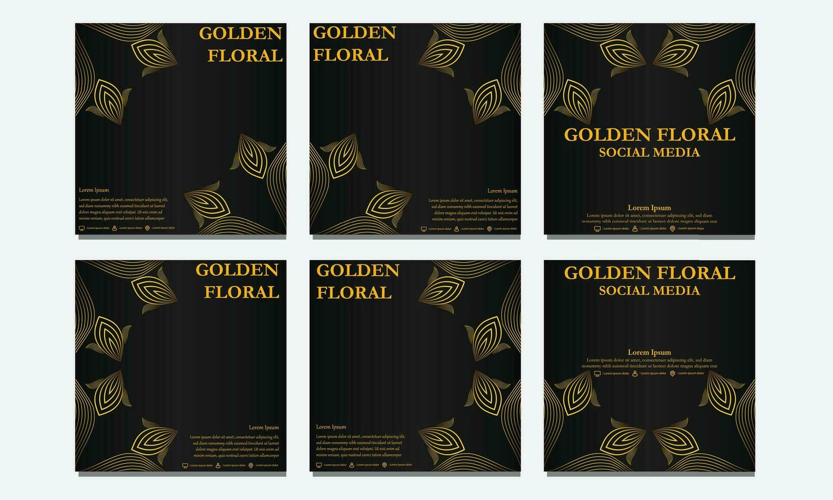 set of golden floral social media template. suitable for social media post, web banner, cover and card vector