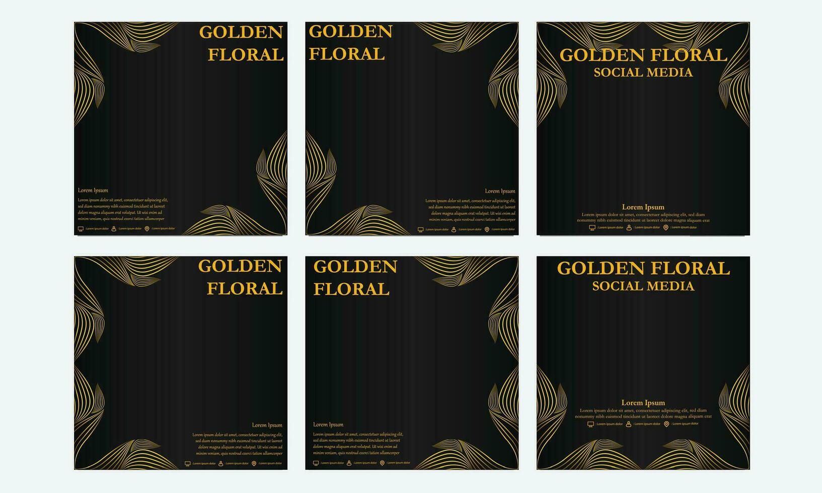 set of luxury golden floral social media template. suitable for social media post, web banner, cover and card vector