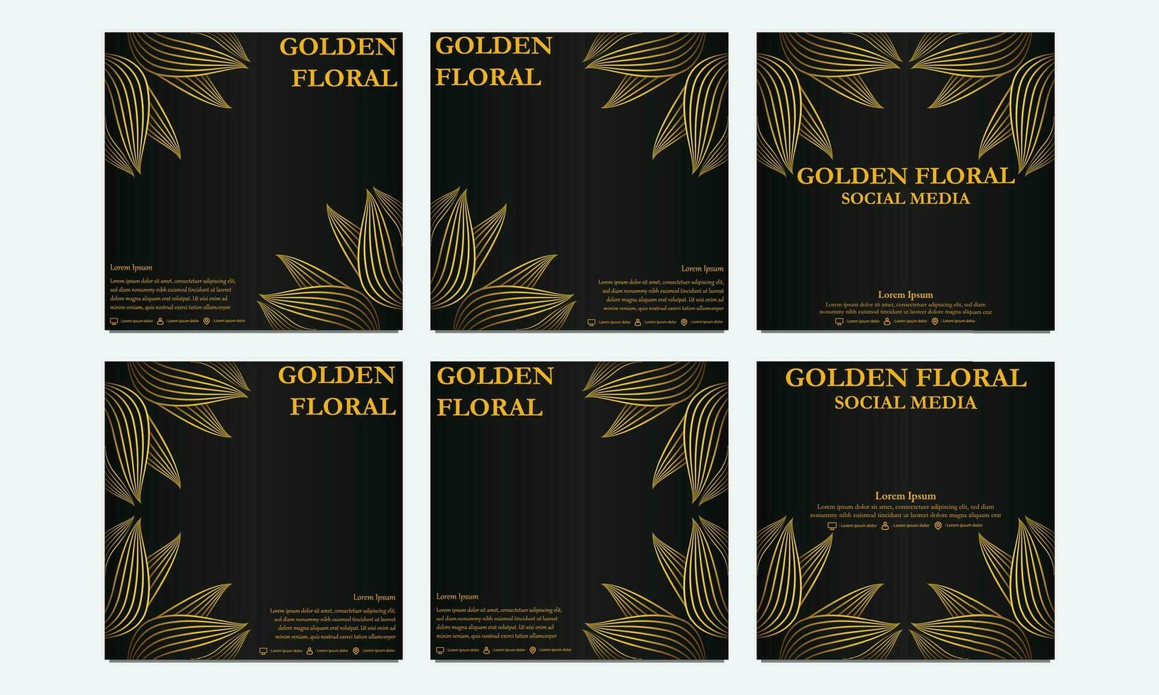 set of luxury golden floral social media template. suitable for social media post, web banner, cover and card vector