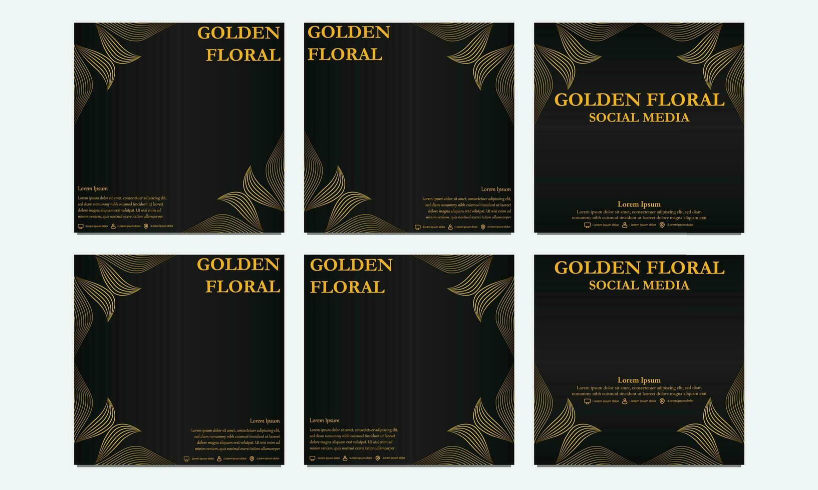 set of luxury golden floral social media template. suitable for social media post, web banner, cover and card vector