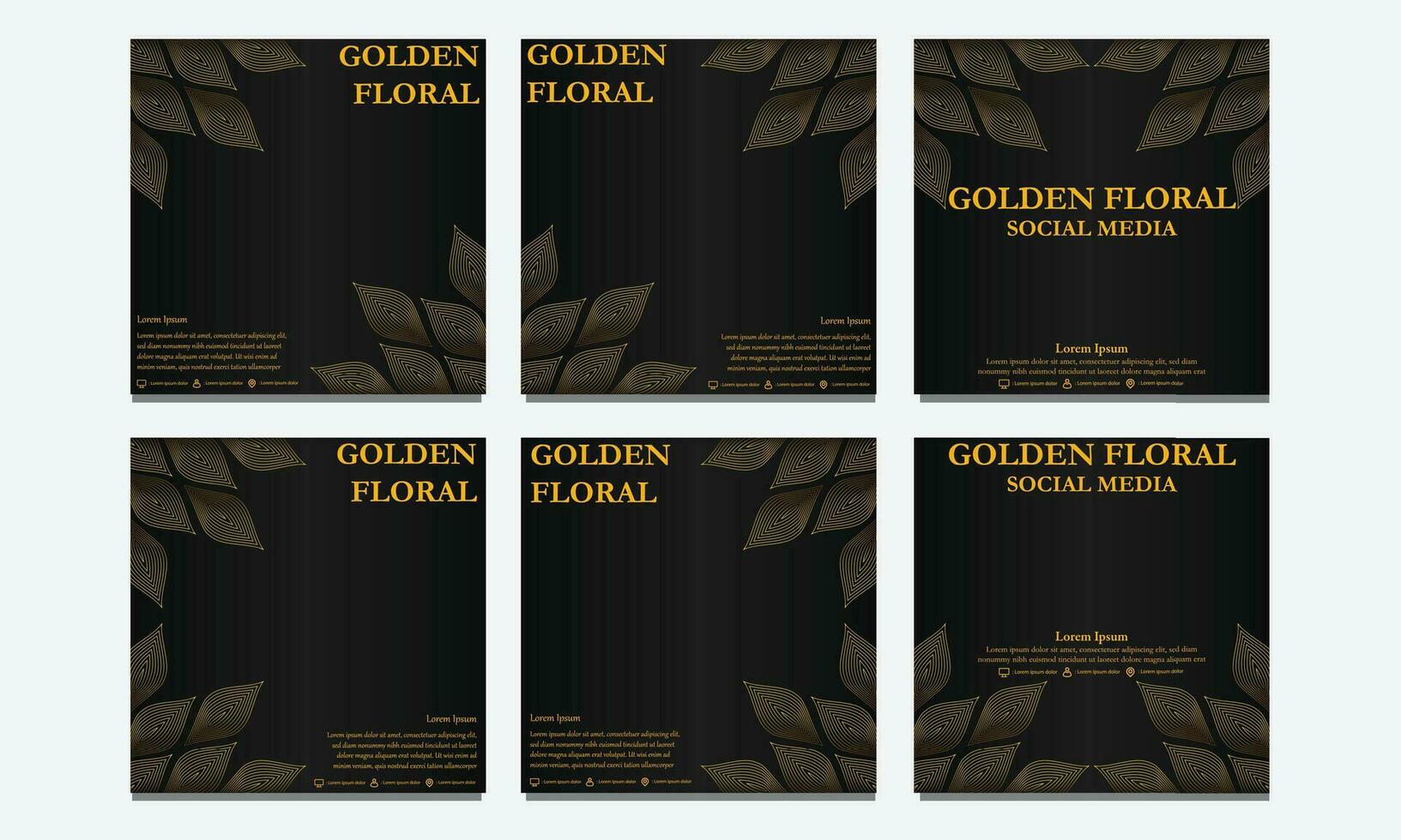 set of golden floral social media template. suitable for social media post, web banner, cover and card vector