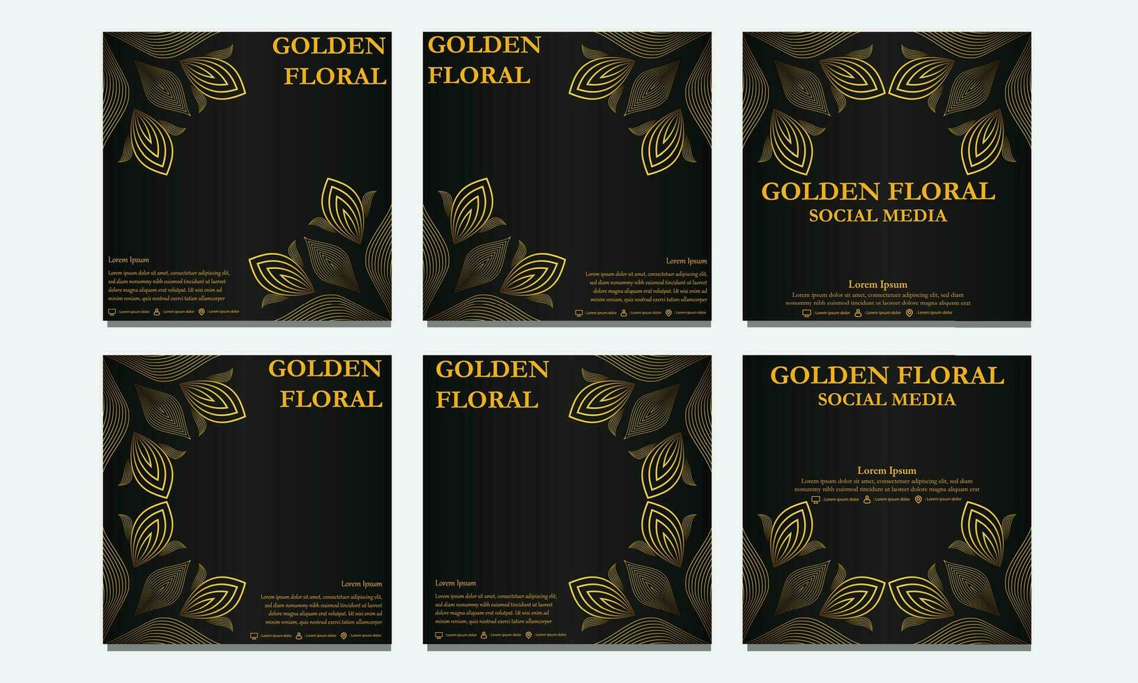 set of golden floral social media template. suitable for social media post, web banner, cover and card vector
