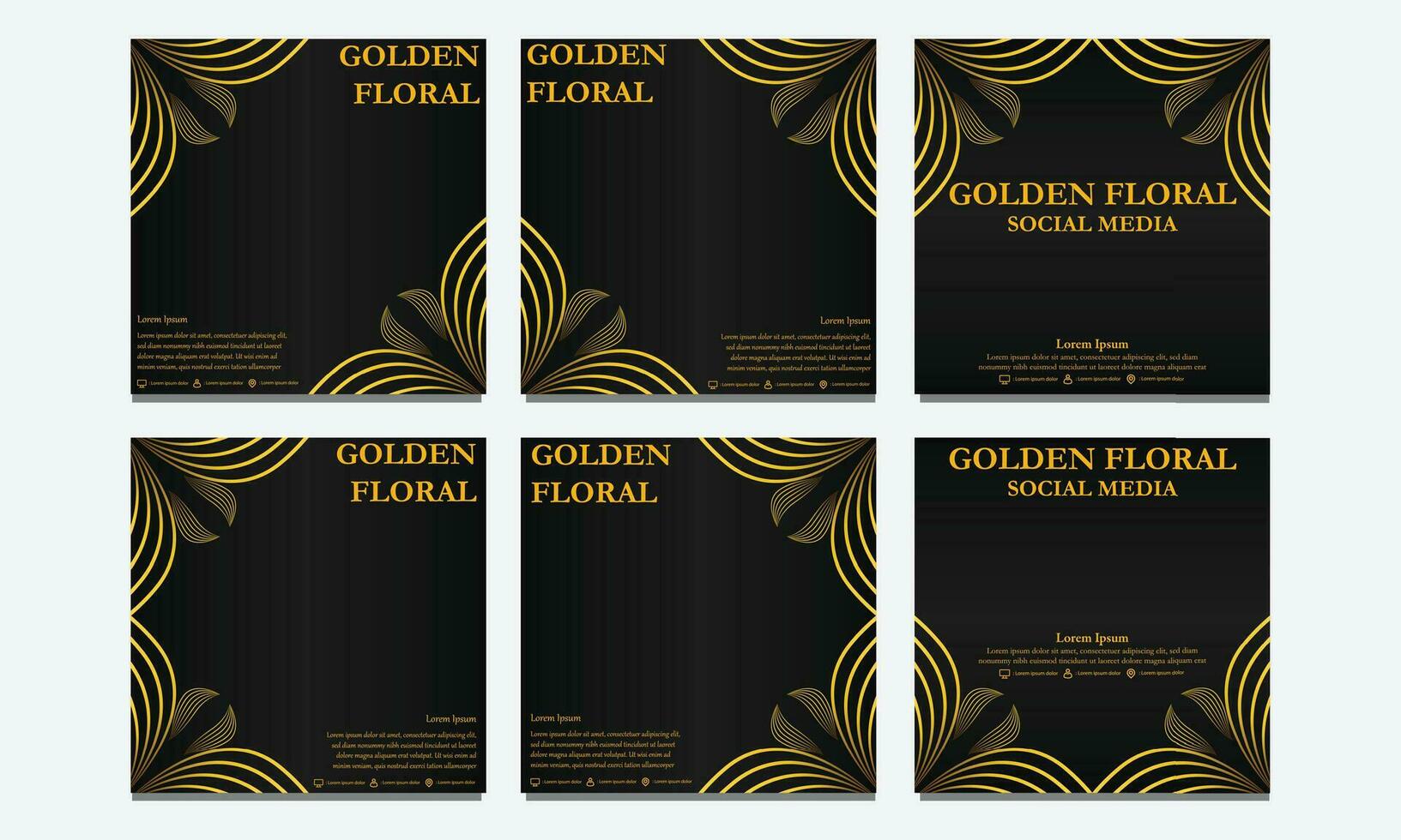 set of golden floral social media template. suitable for social media post, web banner, cover and card vector