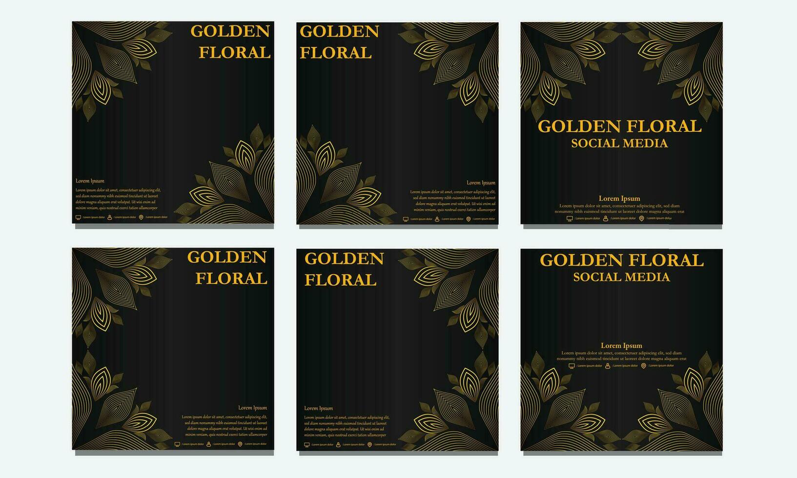 set of golden floral social media template. suitable for social media post, web banner, cover and card vector