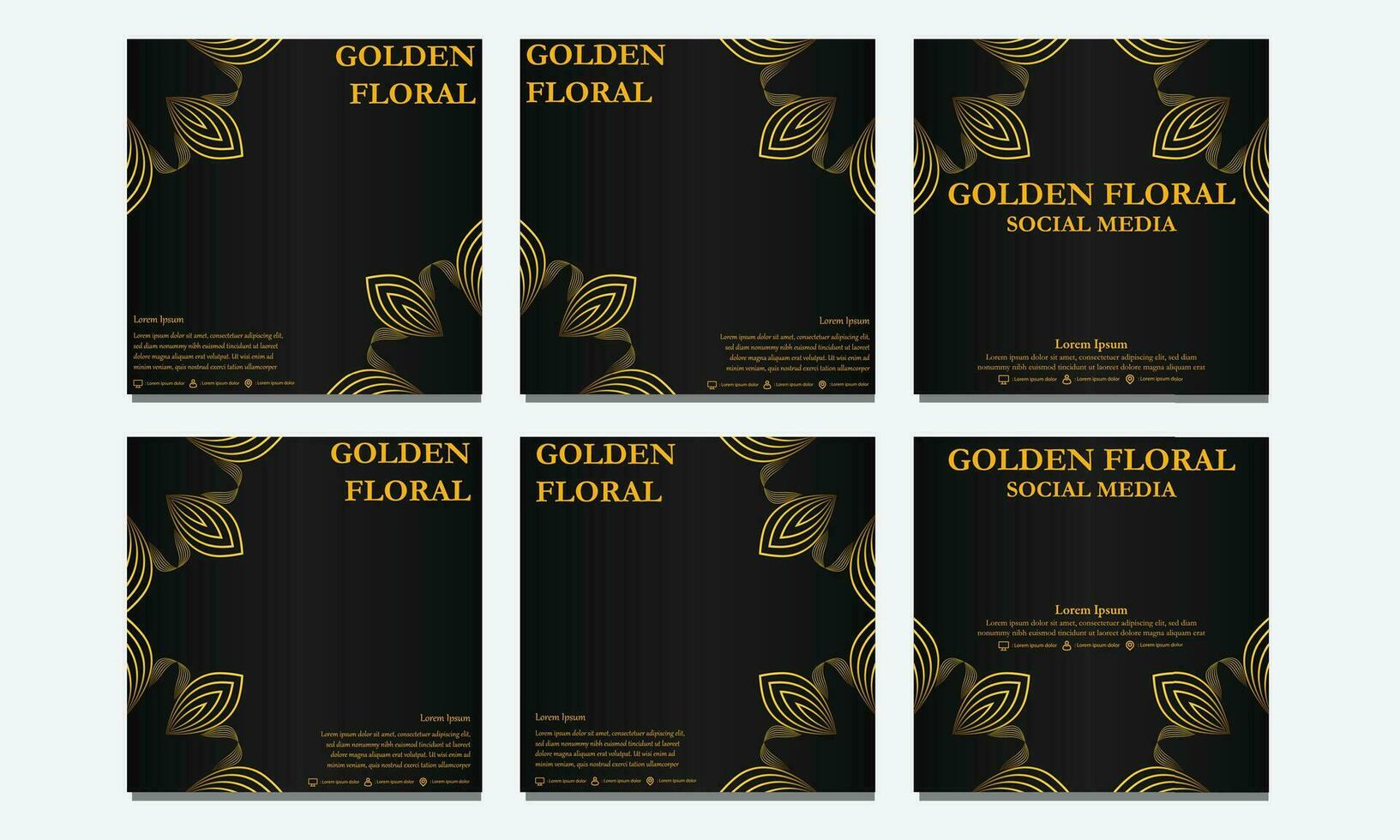 set of golden floral social media template. suitable for social media post, web banner, cover and card vector