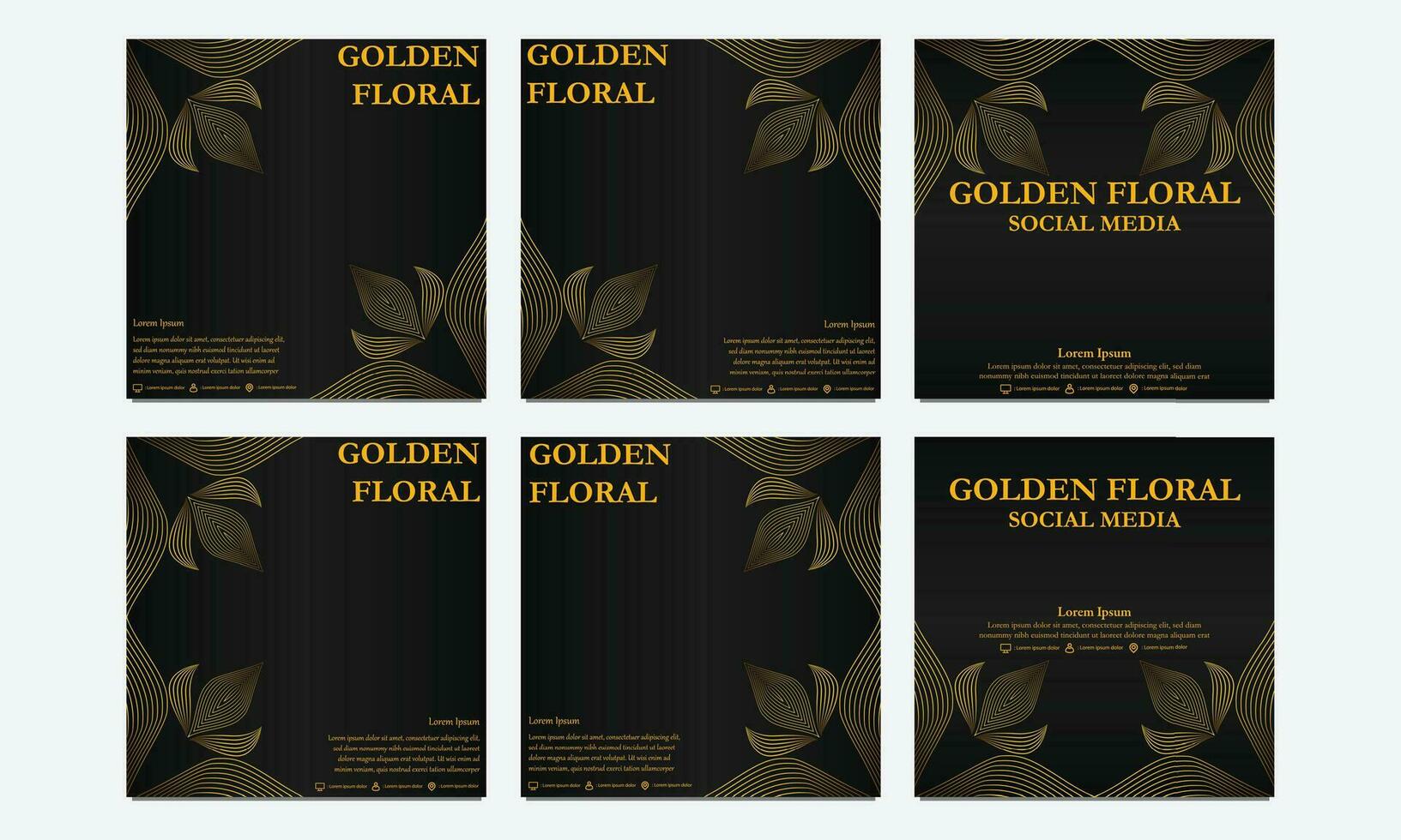 set of luxury golden floral social media template. suitable for social media post, web banner, cover and card vector