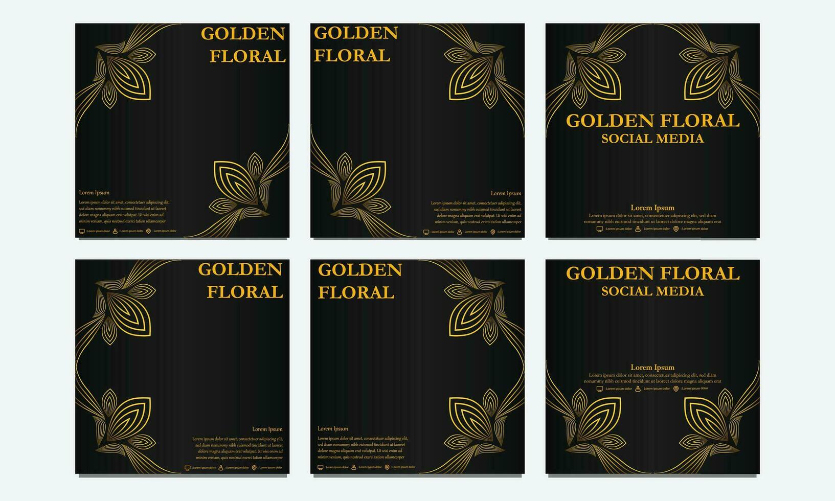 set of luxury golden floral social media template. suitable for social media post, web banner, cover and card vector