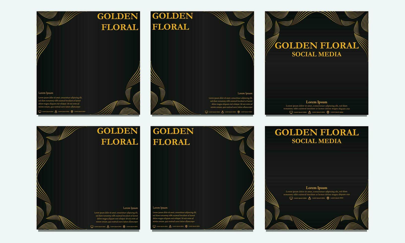 set of luxury golden floral social media template. suitable for social media post, web banner, cover and card vector