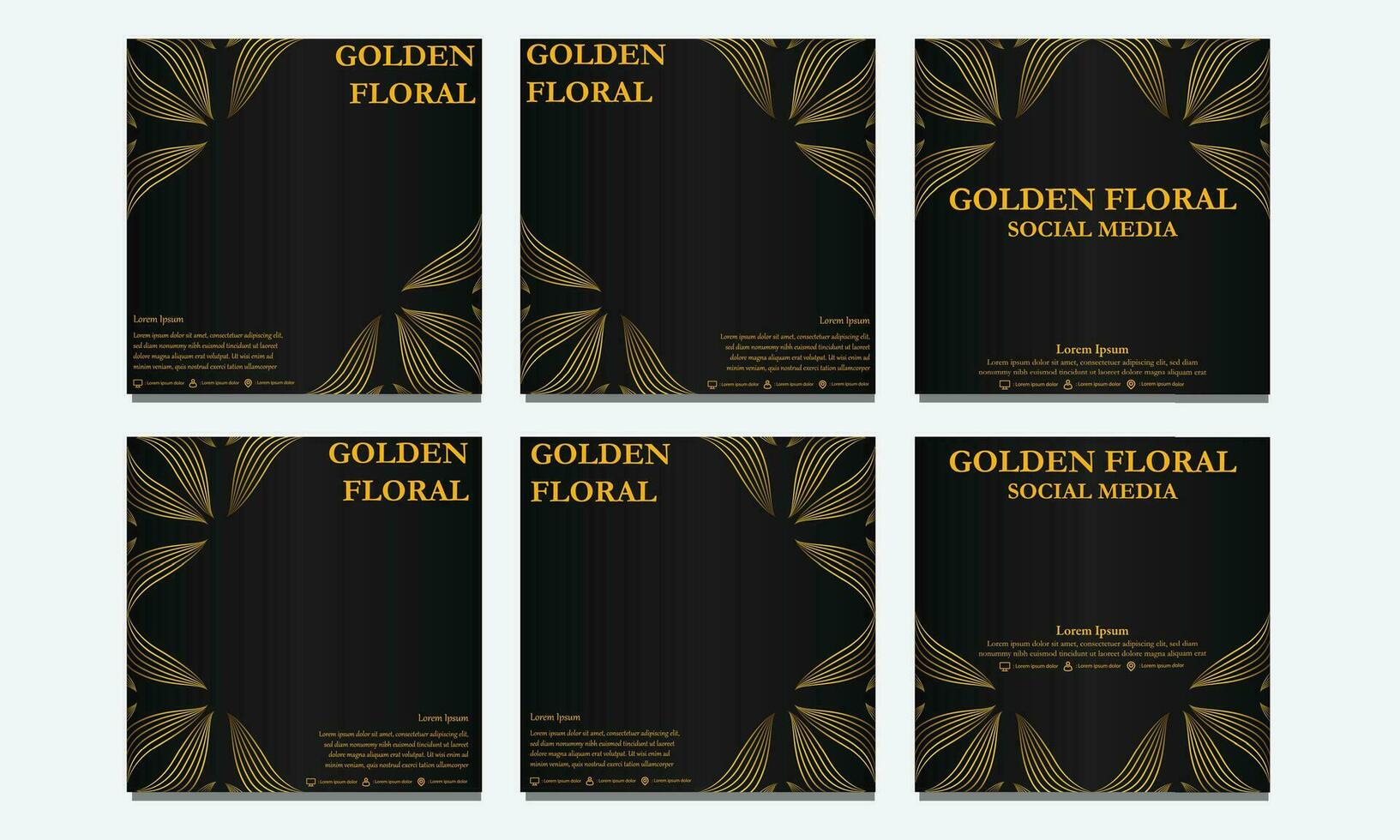 set of golden floral social media template. suitable for social media post, web banner, cover and card vector