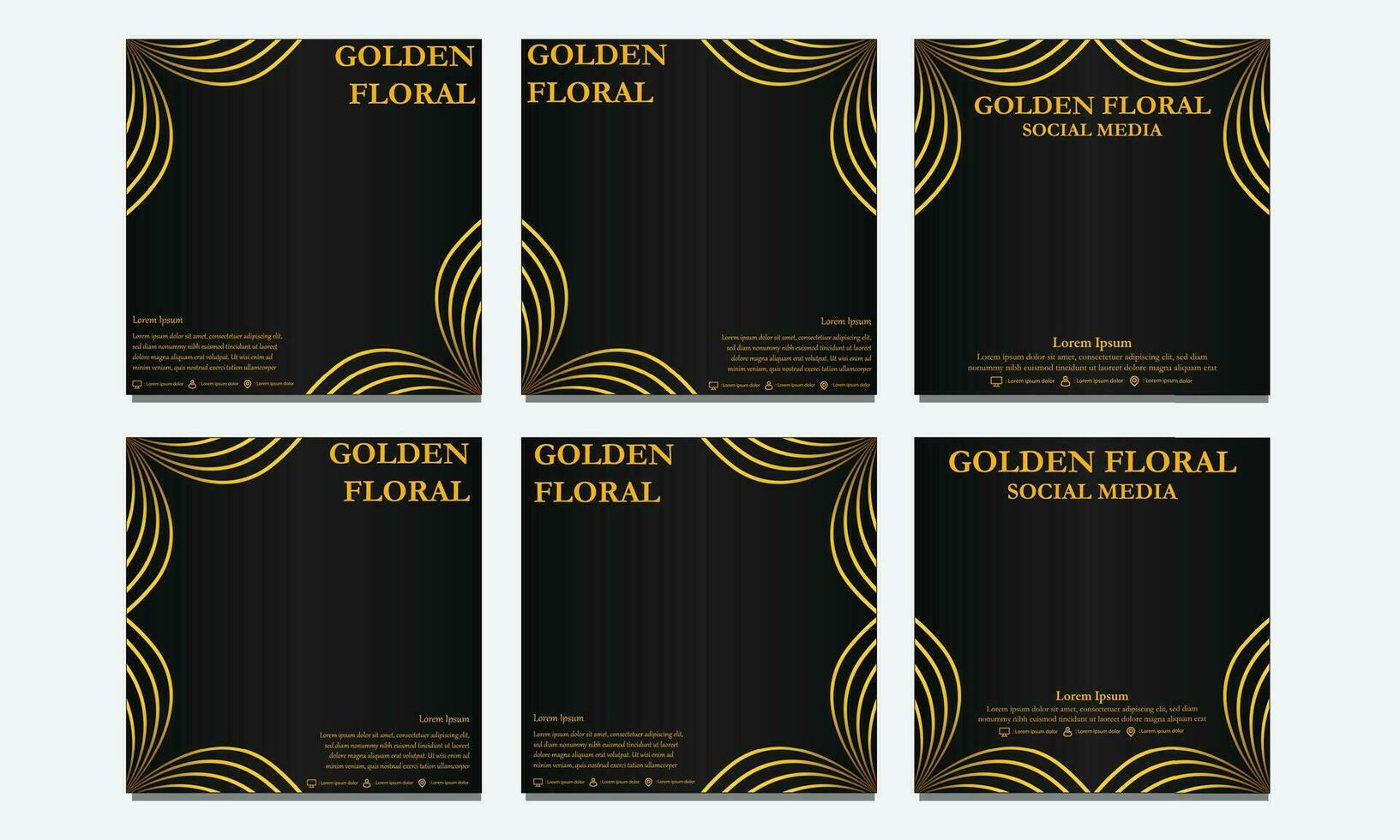 set of luxury golden floral social media template. suitable for social media post, web banner, cover and card vector
