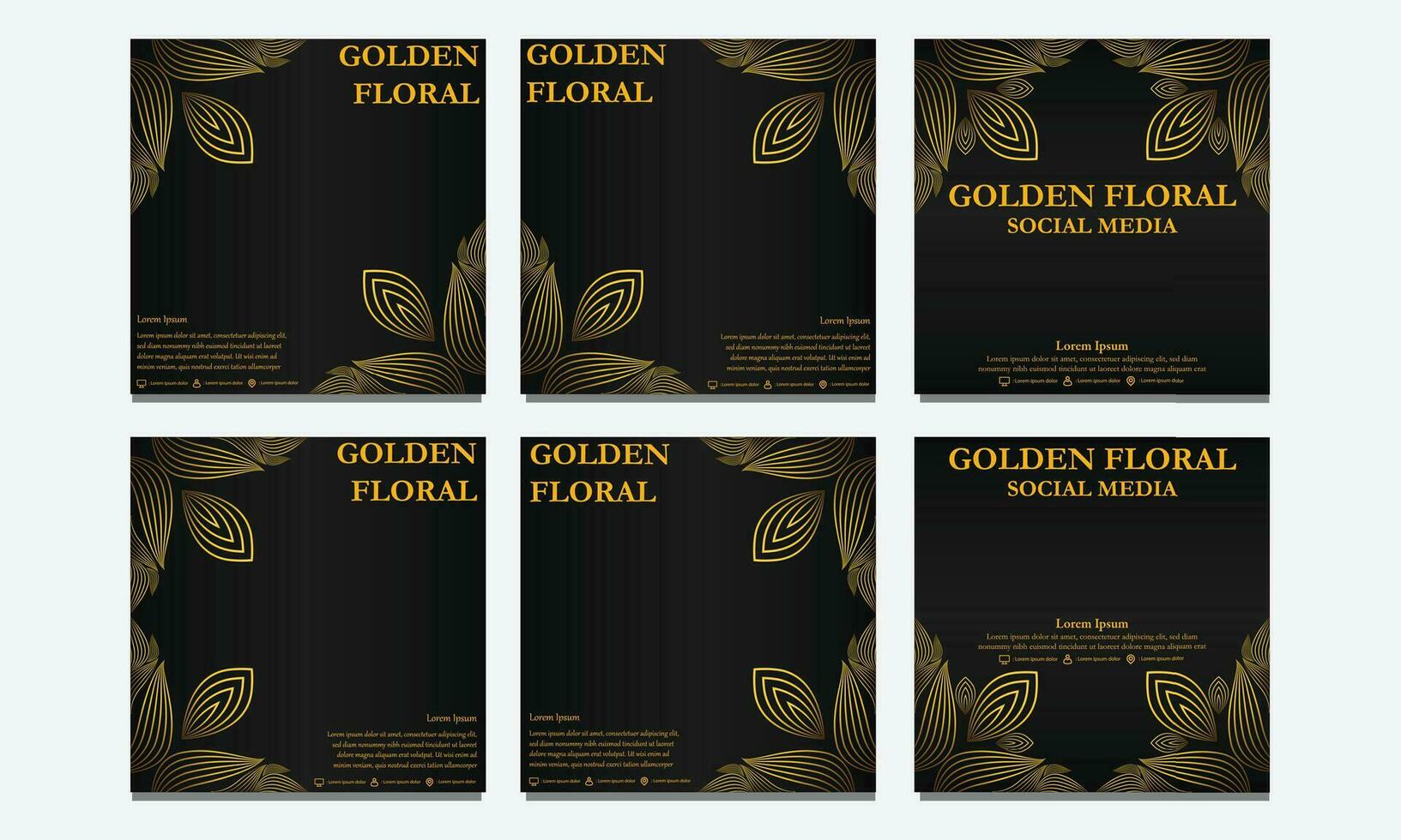 set of golden floral social media template. suitable for social media post, web banner, cover and card vector