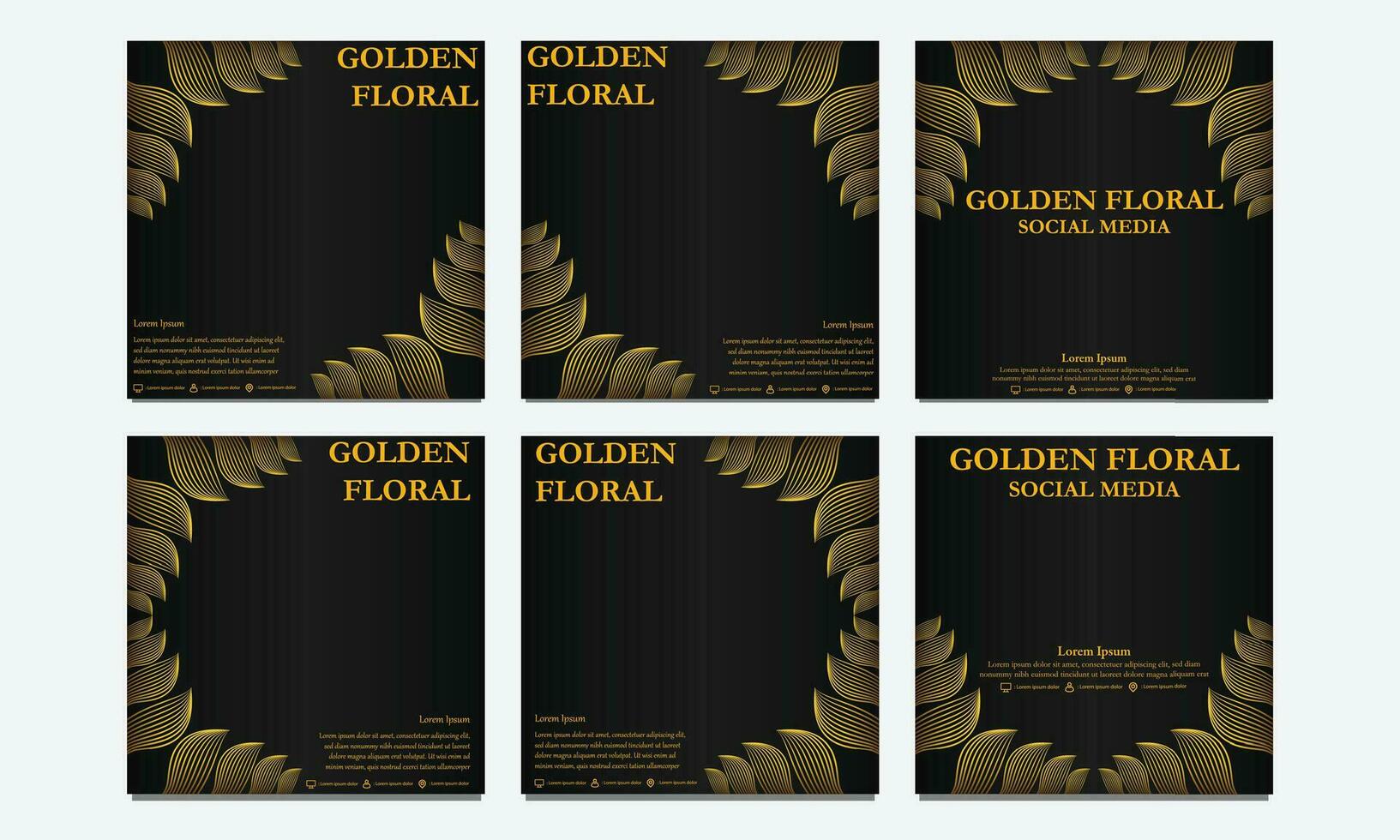 set of luxury golden floral social media template. suitable for social media post, web banner, cover and card vector