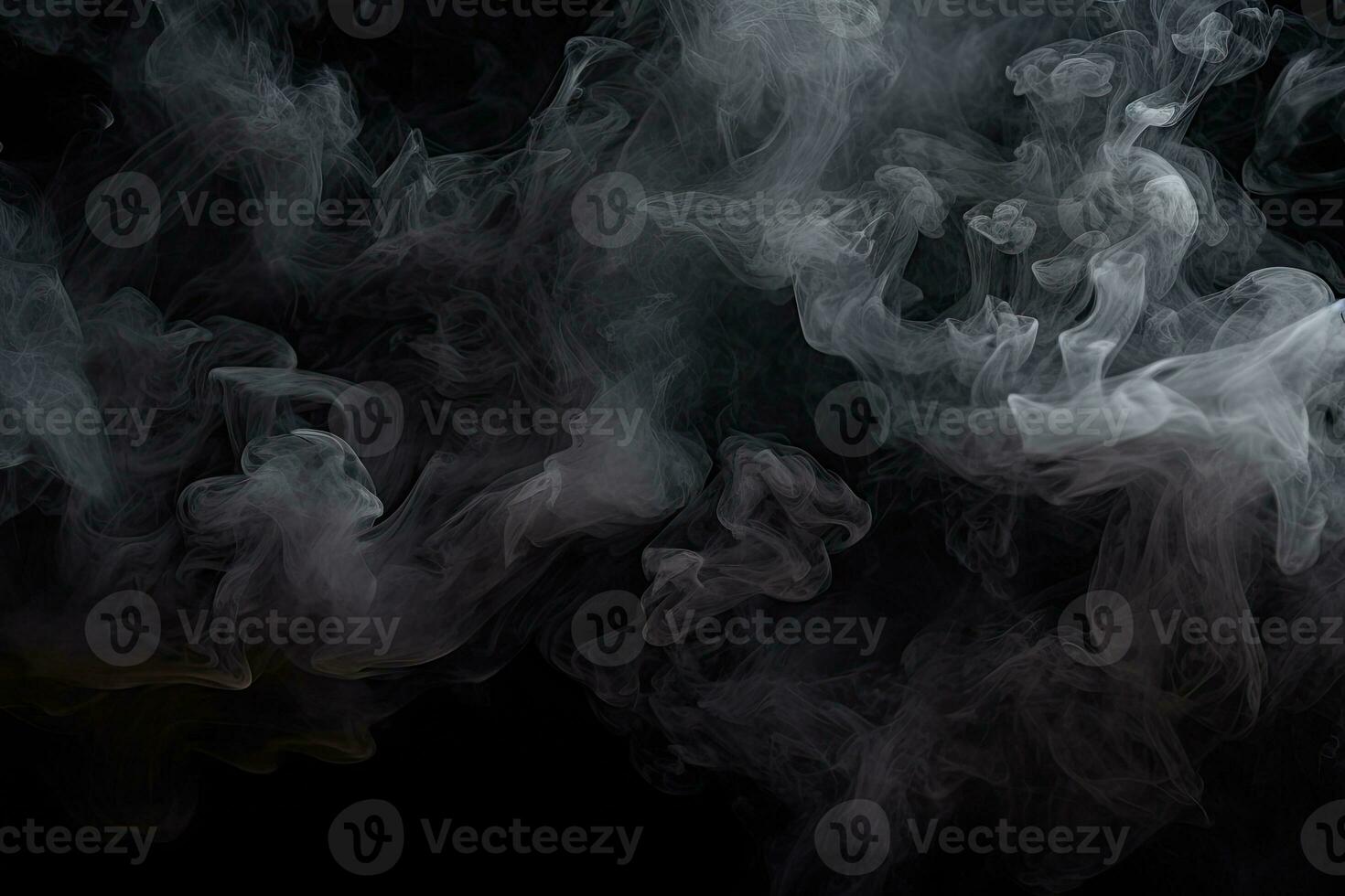 resumen fumar se mueve en un negro antecedentes. diseño elemento para gráficos, denso fumar en negro fondo, ai generado foto