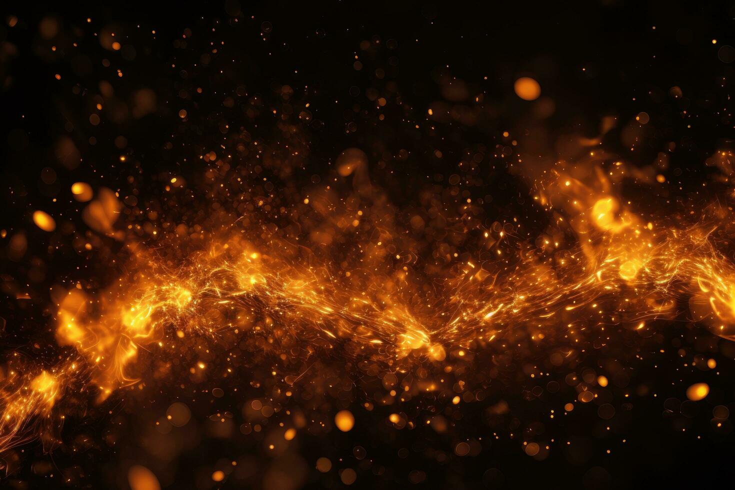 Abstract fire flames on black background. Fantasy glowing particles. 3D rendering, Detail of fire sparks isolated on black background, AI Generated photo