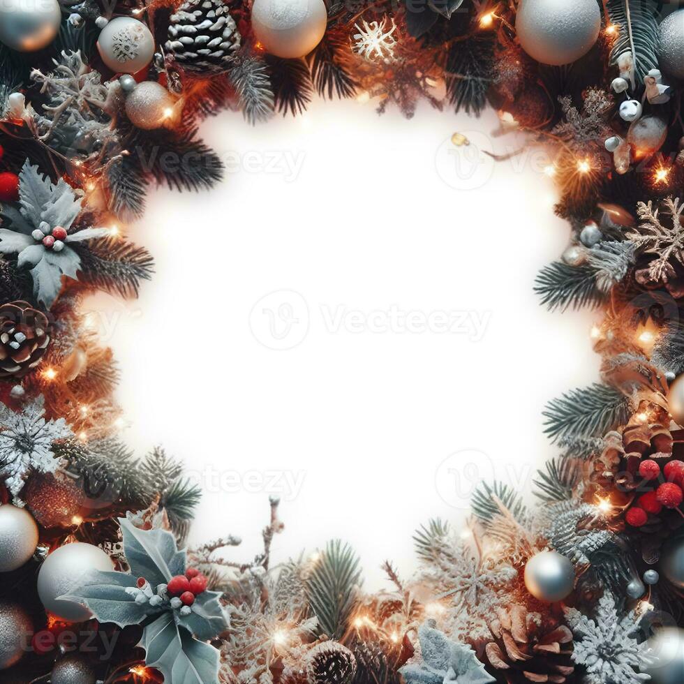 Christmas wreath with ornaments. AI Generative photo