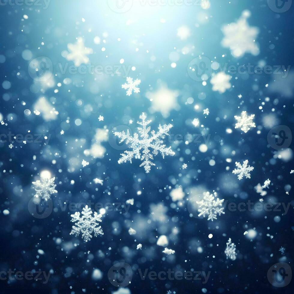 Image of snowflakes falling from the sky. AI Generative photo