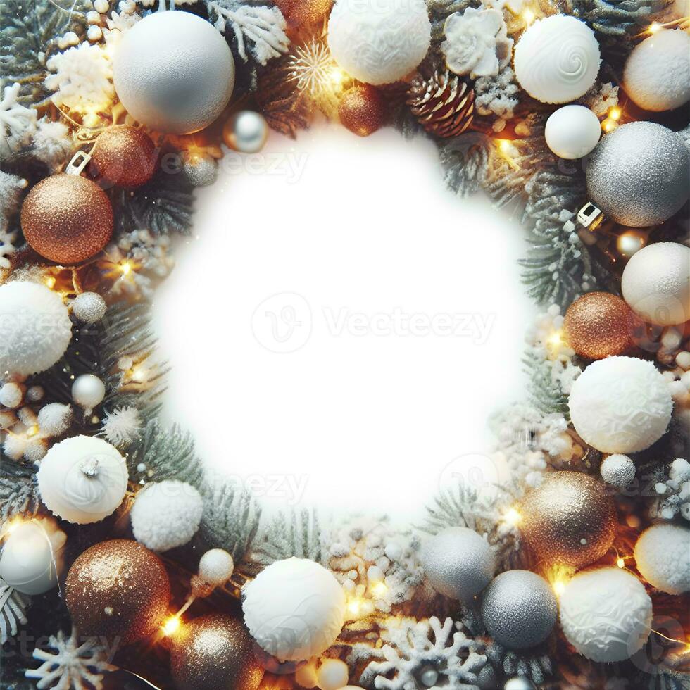 Christmas wreath with ornaments. AI Generative photo