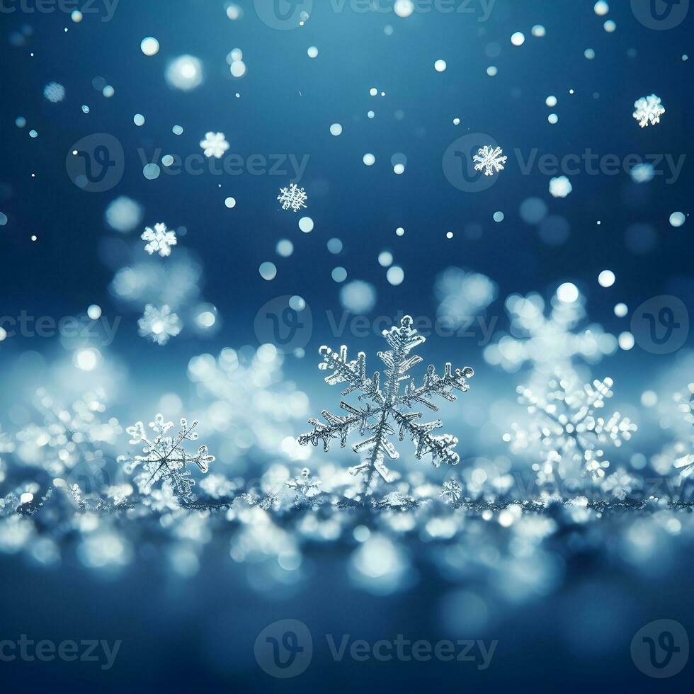 Image of snowflakes among the snow falling from the sky. AI Generative photo