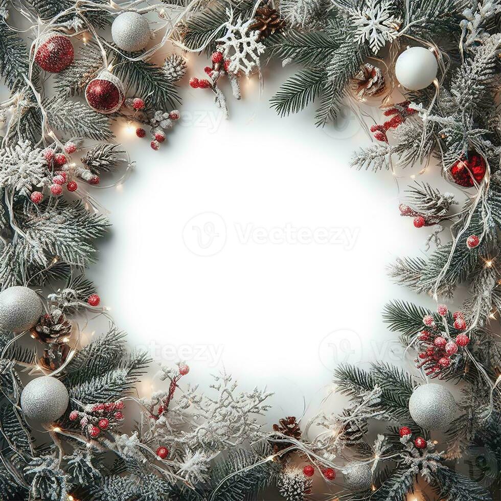 Christmas wreath with ornaments. AI Generative photo