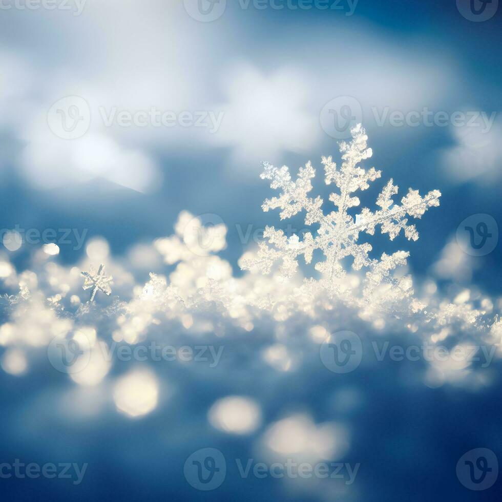 Image of snowflakes among the snow falling from the sky. AI Generative photo