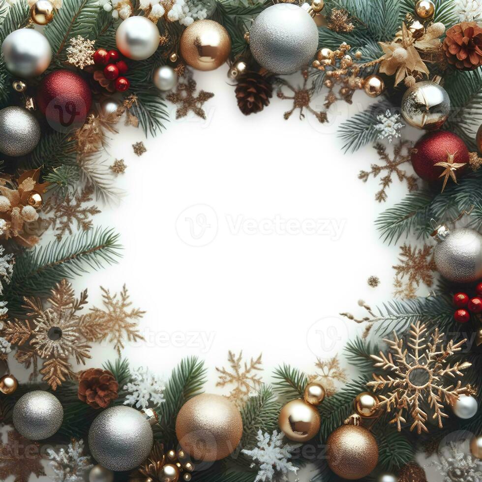 Christmas wreath with ornaments. AI Generative photo