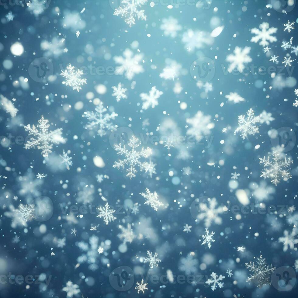 Image of snowflakes falling from the sky. AI Generative photo