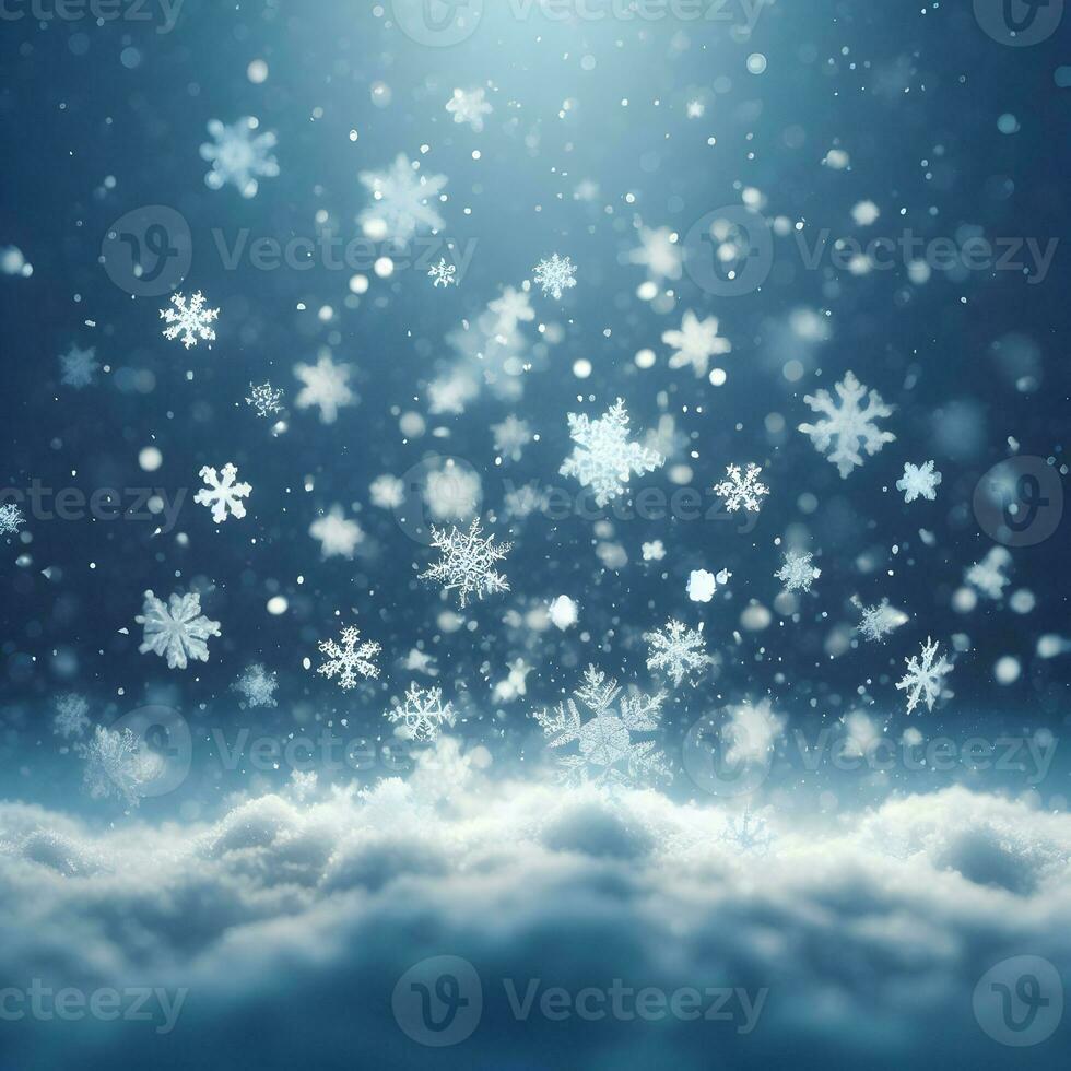 Image of snowflakes falling from the sky. AI Generative photo