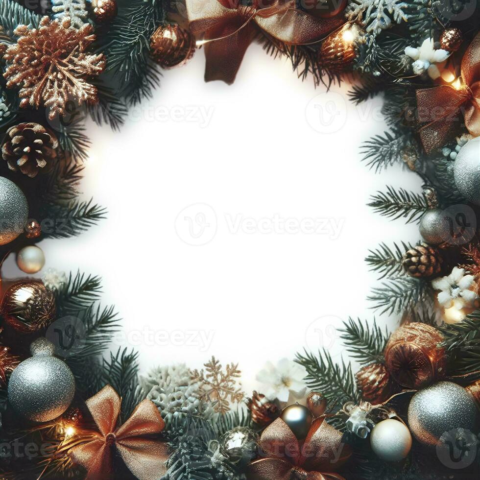 Christmas wreath with ornaments. AI Generative photo