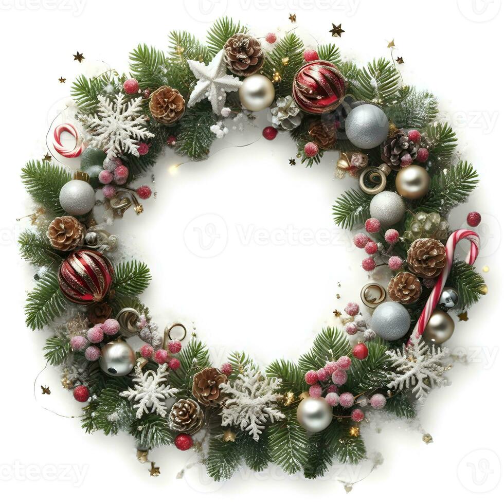 Christmas wreath with ornaments. AI Generative photo