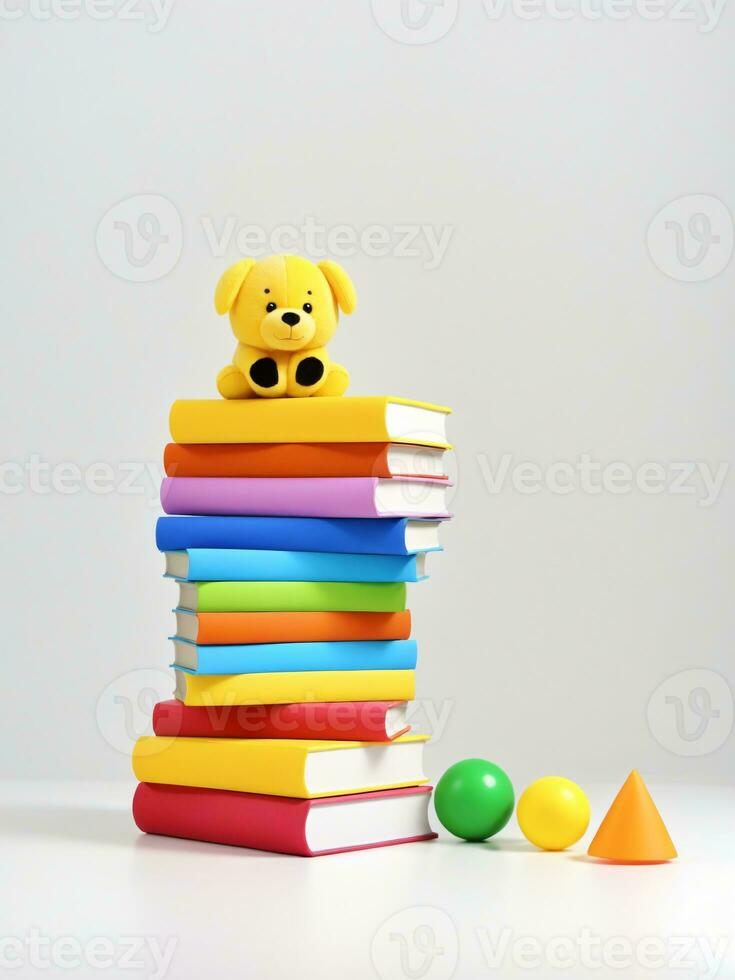 A 3D Toy Of Stack Of Books On A White Background. AI Generated photo