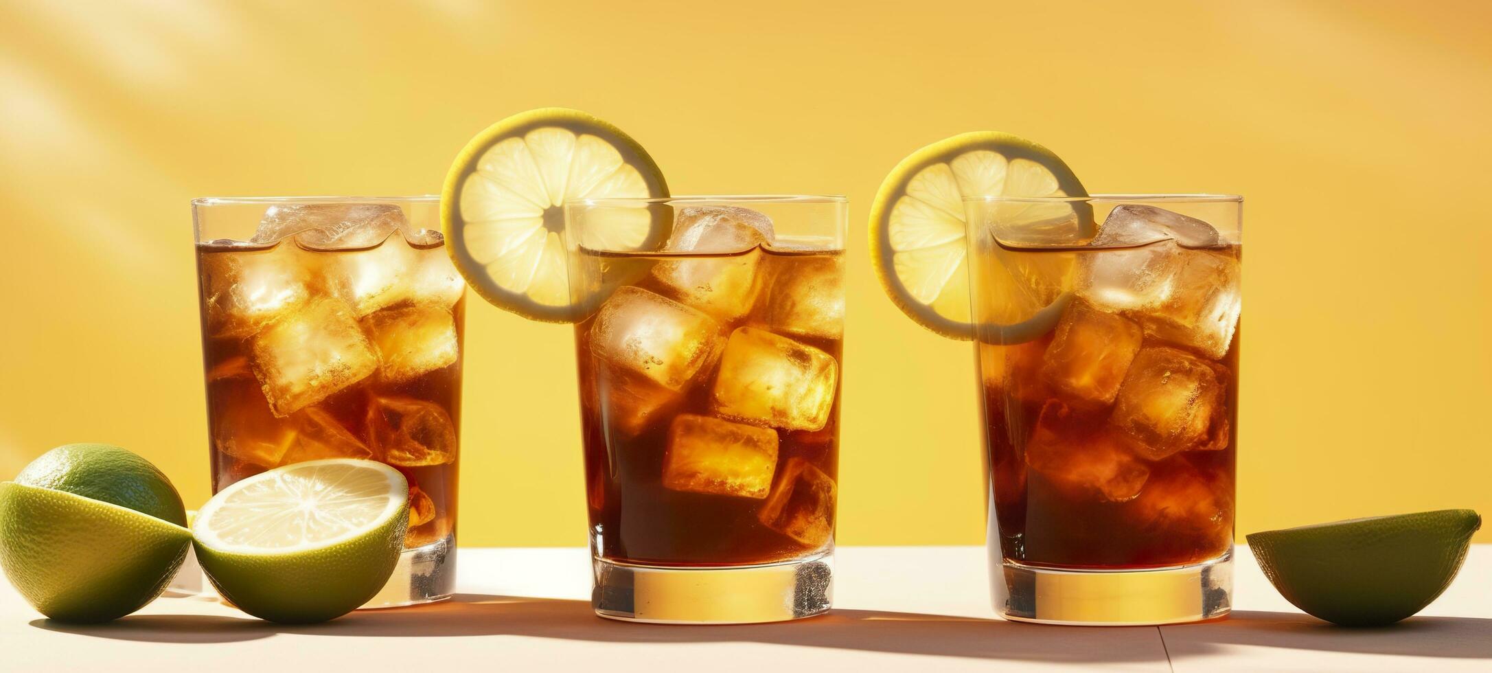 Glasses of tasty Long Island iced tea on light background. AI Generative photo