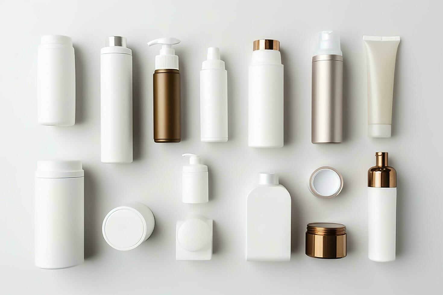 cosmetic beauty products containers on white background. Generative AI photo
