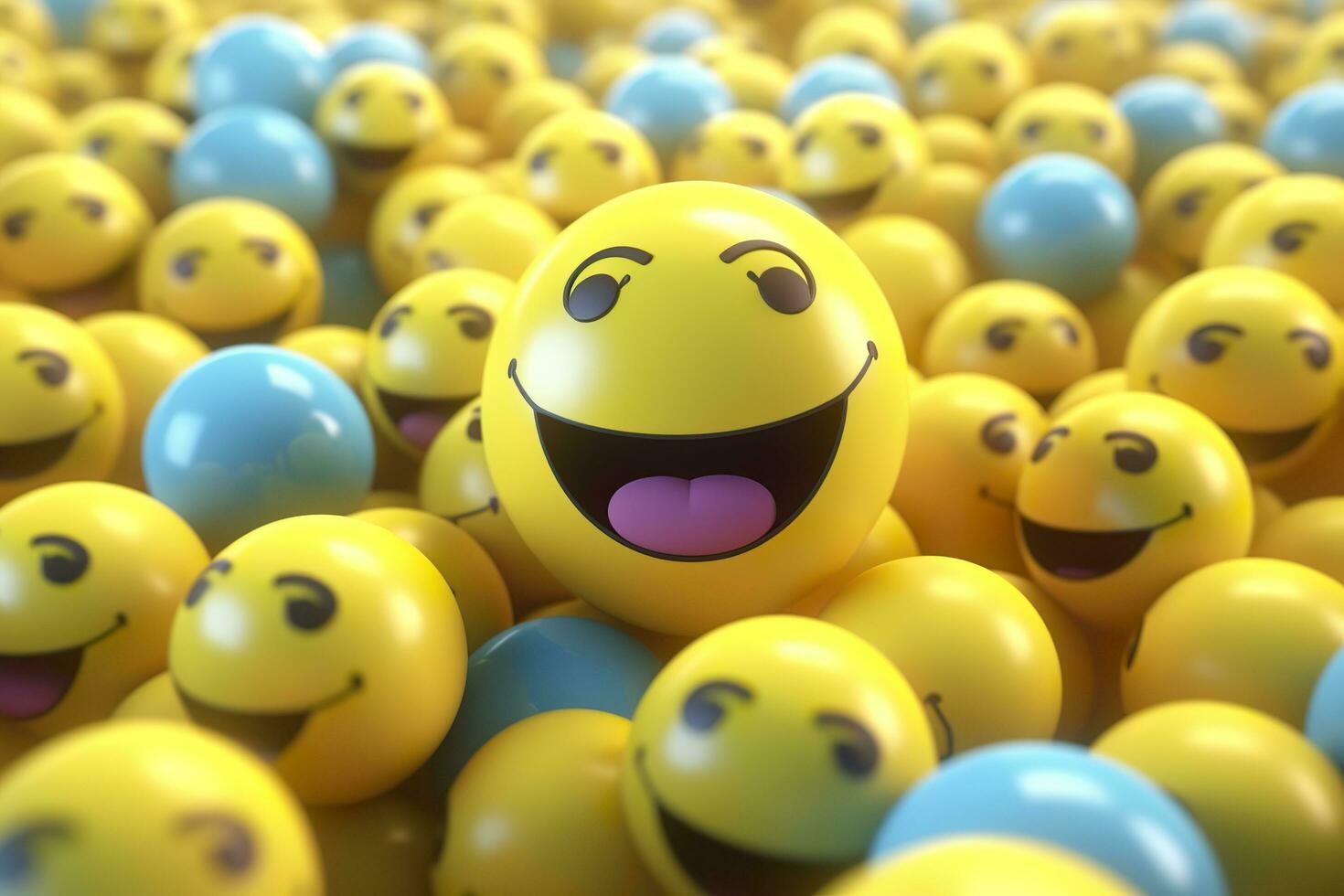 Happy and laughing emoticons 3d rendering background, social media and communications concept. AI Generative photo