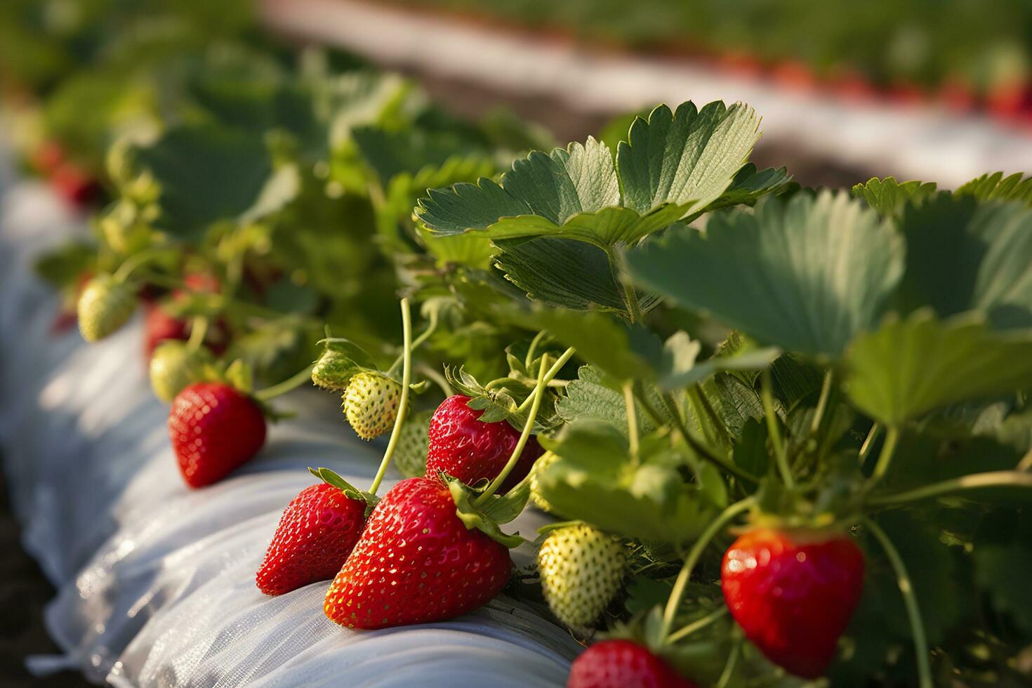 arbusto de maduro orgánico fresas en el jardín. baya de cerca. generativo ai foto