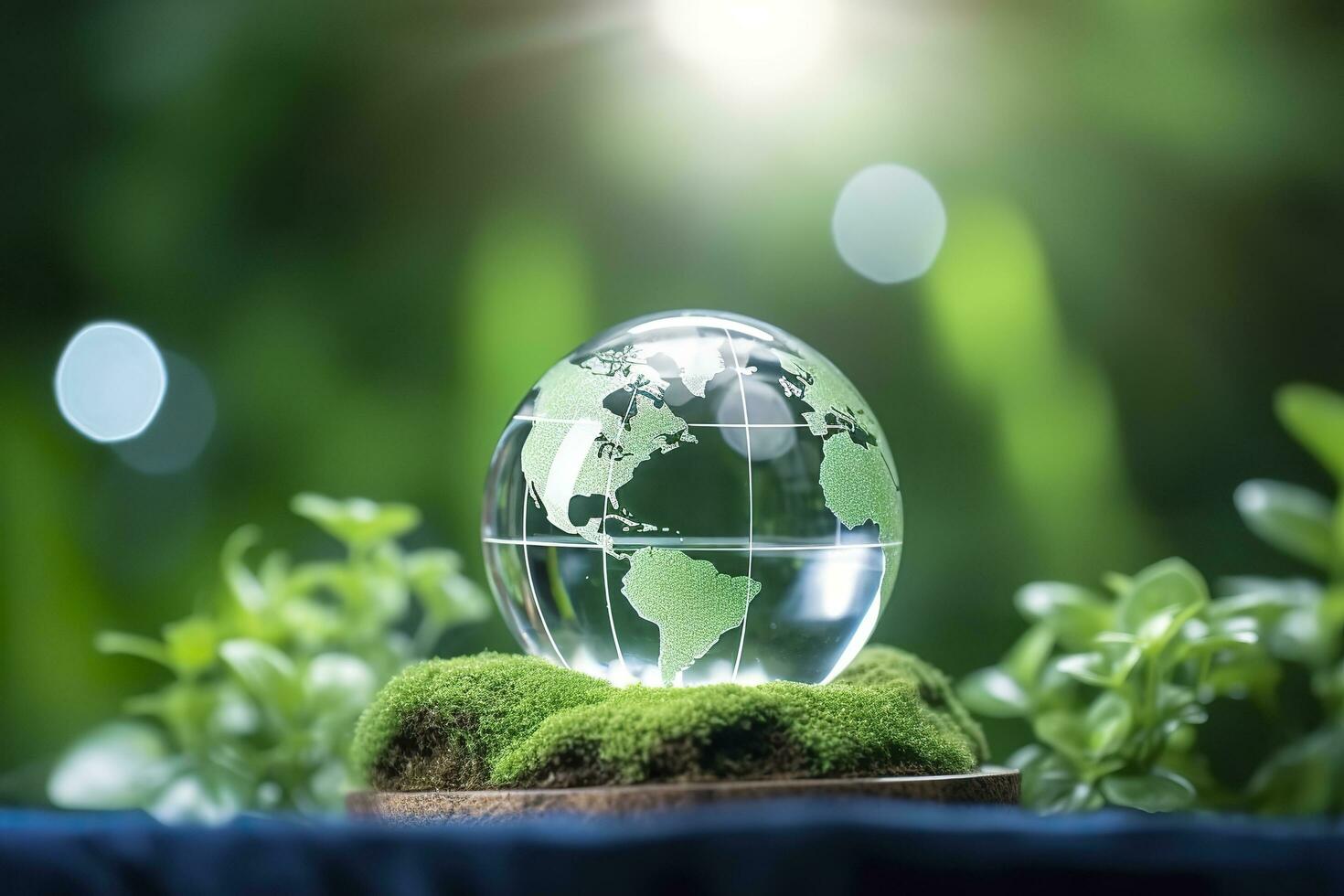 Crystal globe icon for environment social governance concept. Generative AI photo
