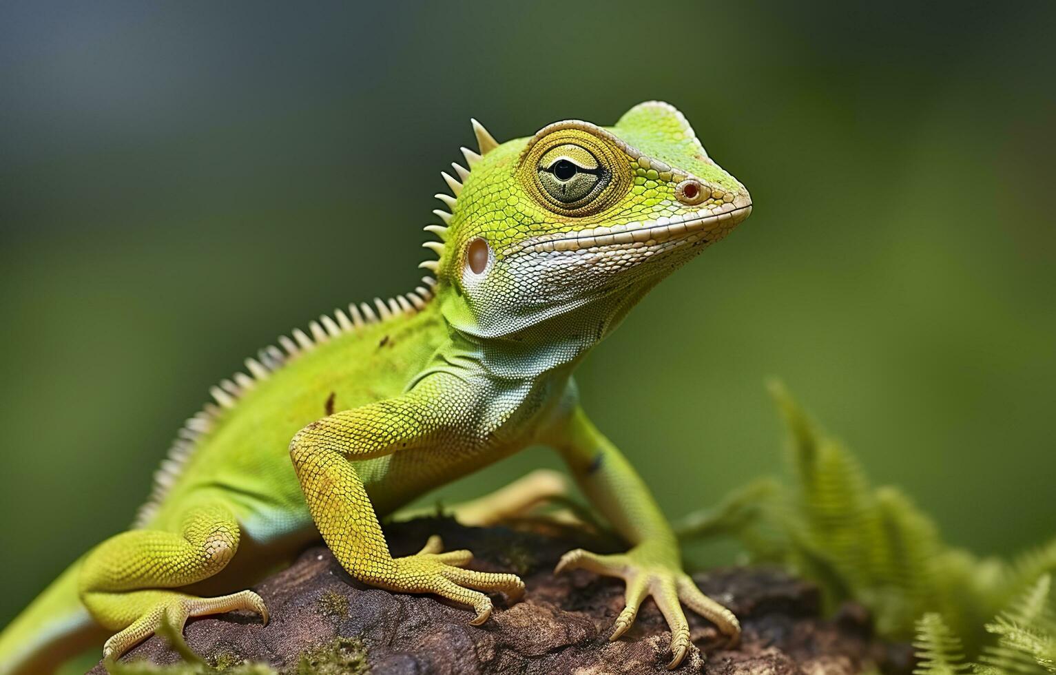 Bronchocela cristatella, also known as the green crested lizard. Generative AI photo