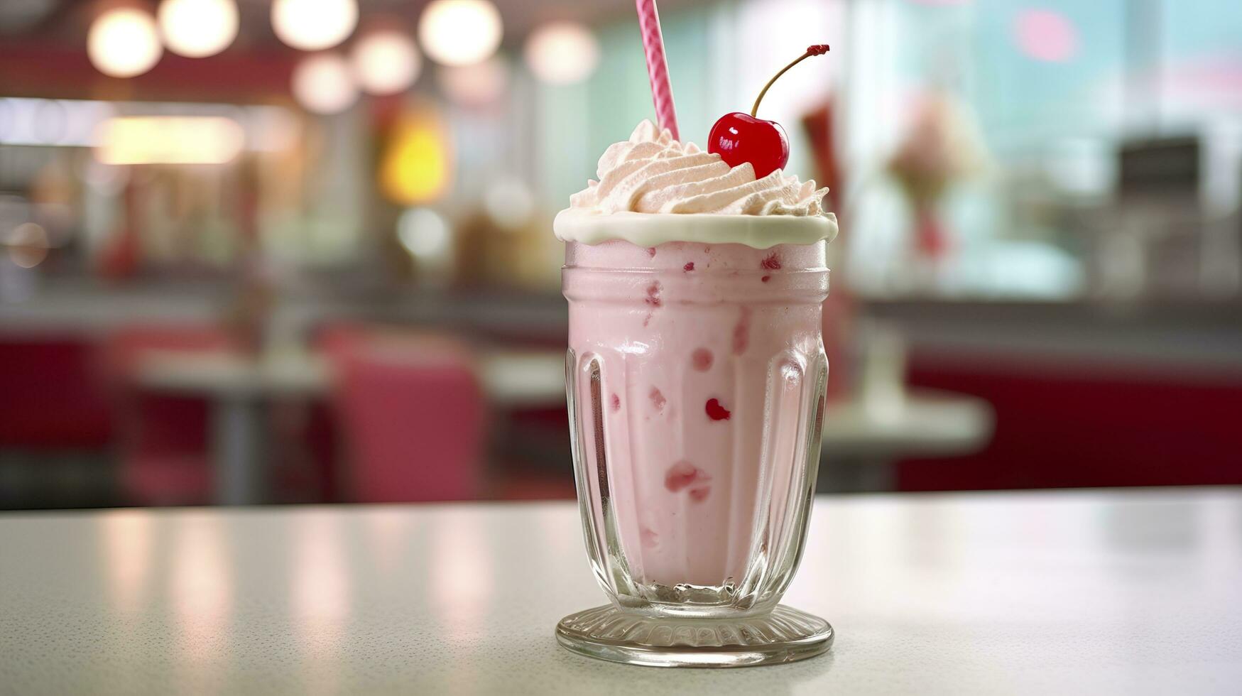 Cherry Milkshake in a Classic American Diner.  food photography concept. Generative AI photo