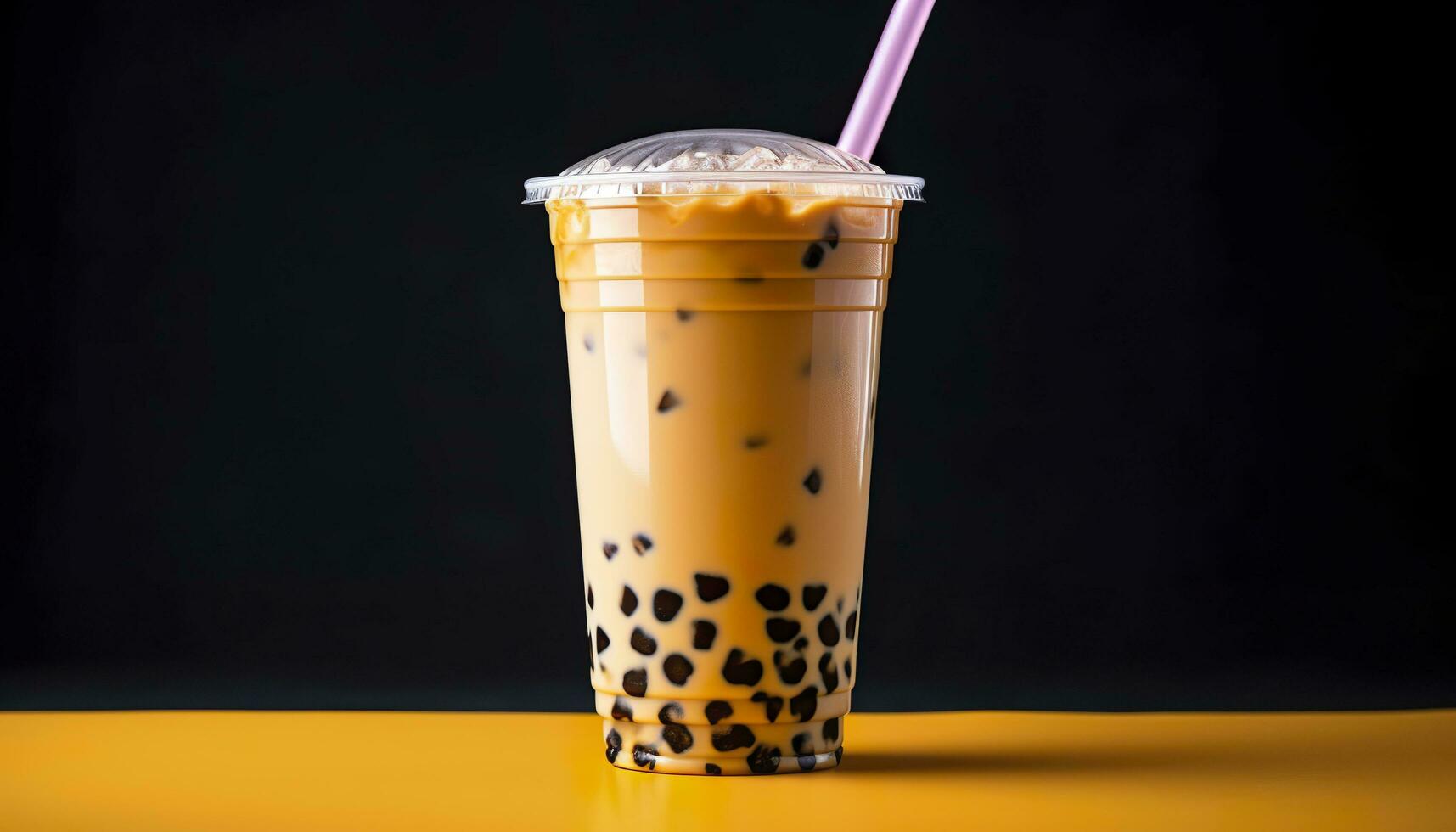 A bubble tea in a plastic cup. Generative AI photo