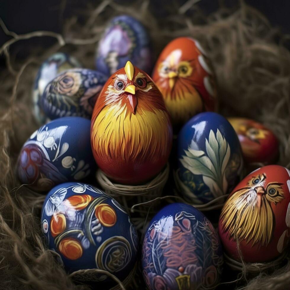 Easter colored eggs, Generate Ai photo
