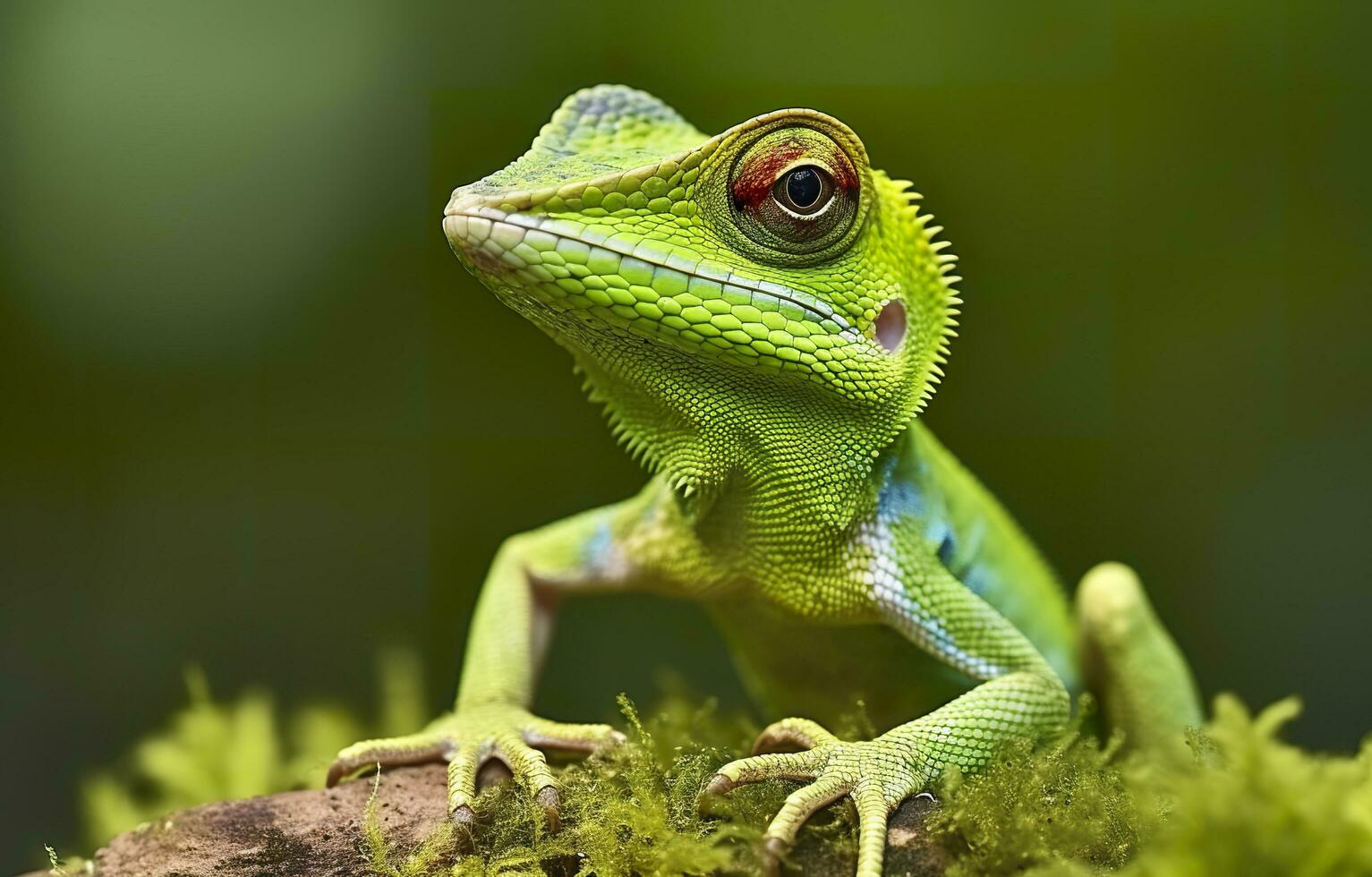 Bronchocela cristatella, also known as the green crested lizard. Generative AI photo