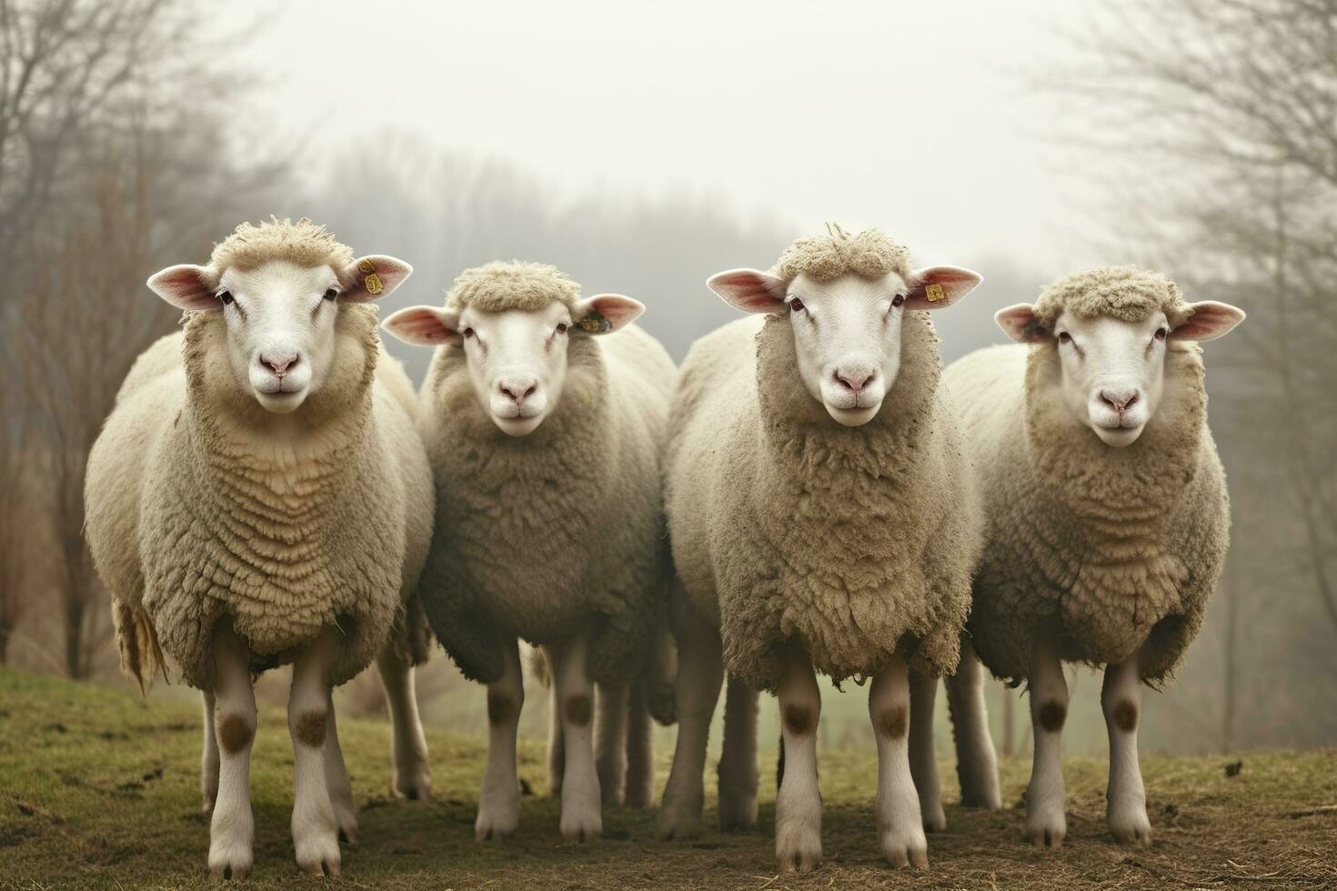 un grupo de oveja en pie al aire libre. generativo ai foto