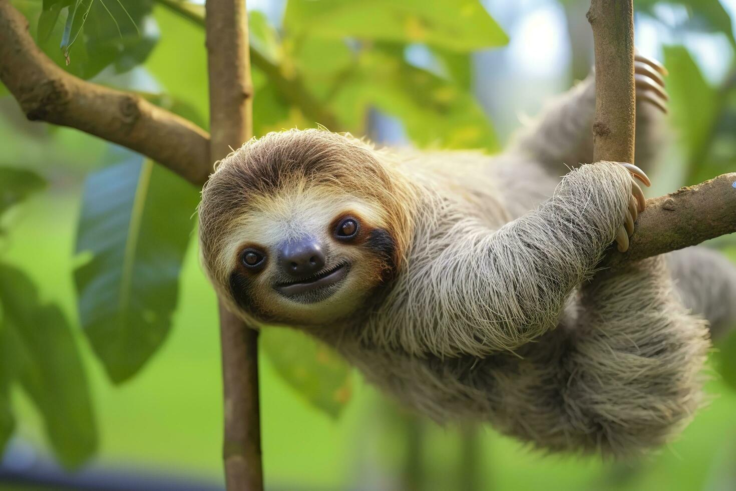 Baby Sloth in Tree in Costa Rica. Generative AI photo